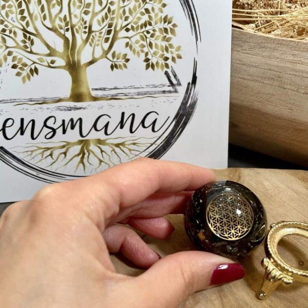 sphere orgonite fleur de vie tourmaline noire