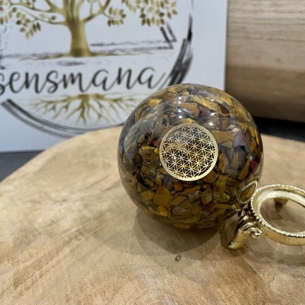 sphere orgonite fleur de vie oeil de tigre