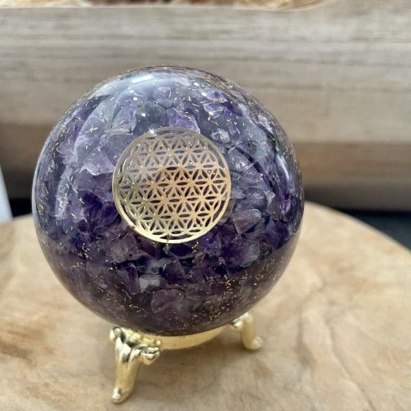 sphere orgonite fleur de vie amethyste 6 cm