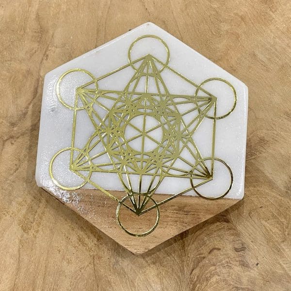 plateau metatron en marbre et bois
