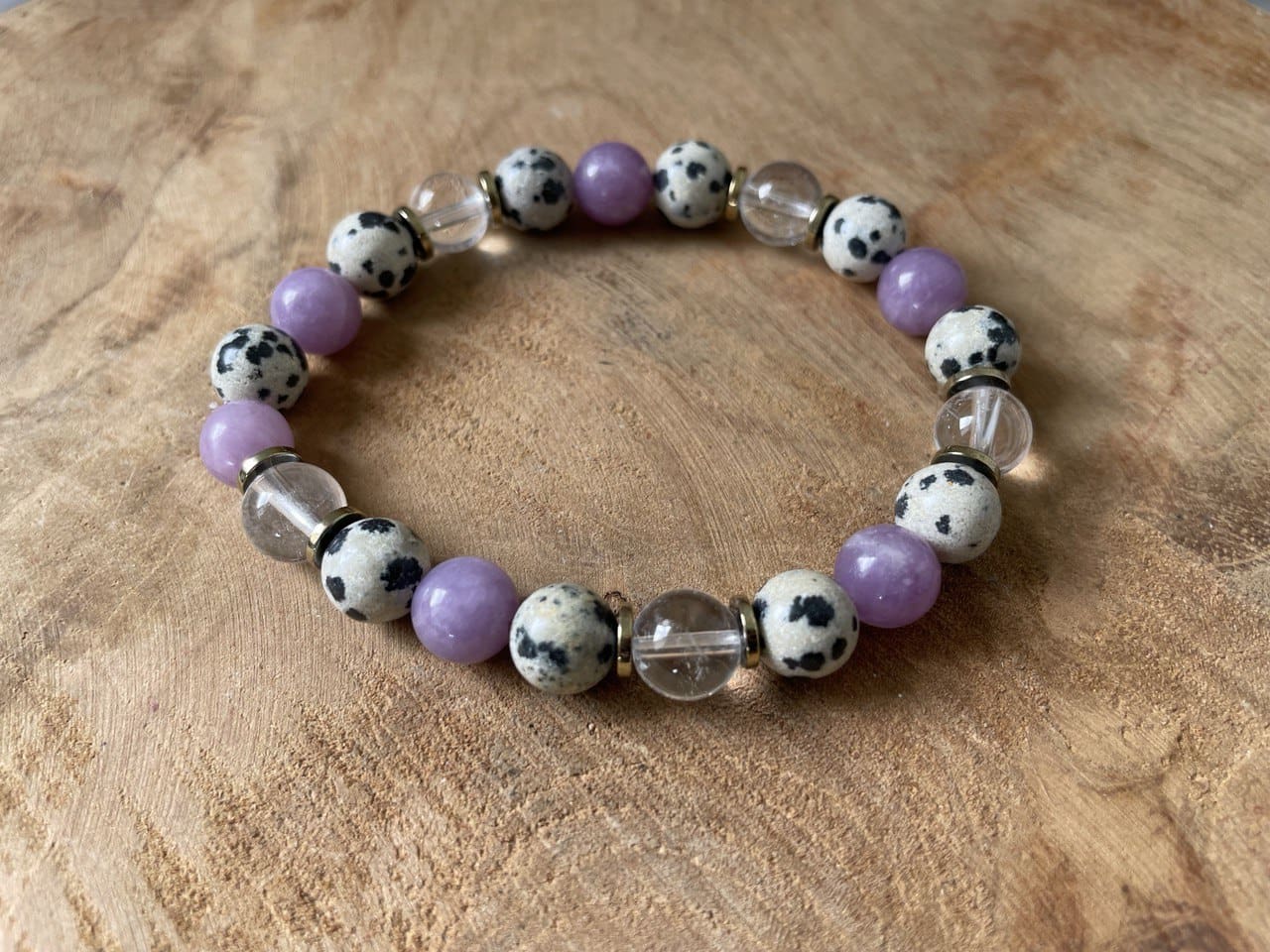 IMAGE 2025-05-12 15:33:06 Bracelet duo "sommeil réparateur" Lépidolite, Jaspe Dalmatien perles 8mm – Image 1