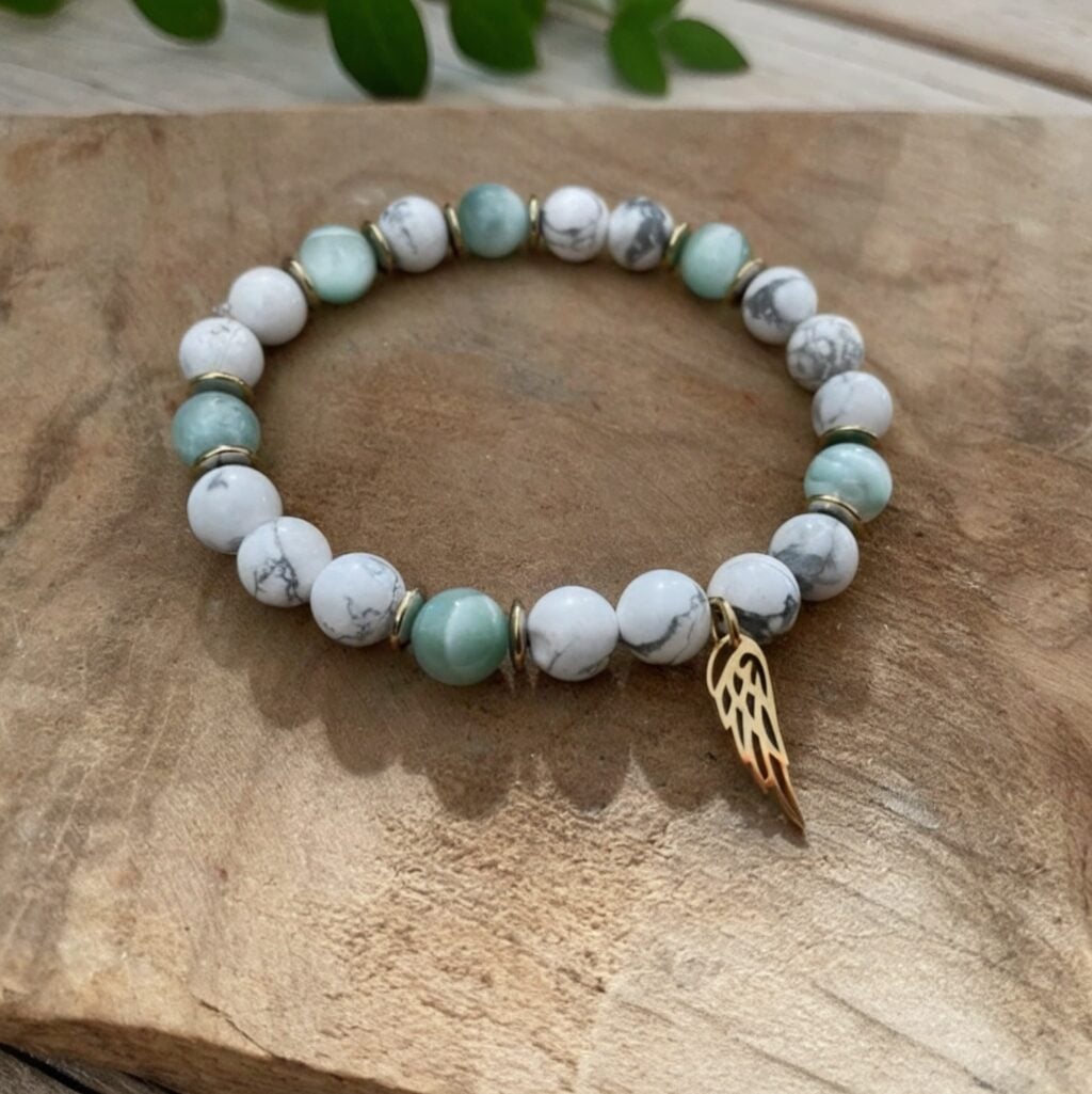Bracelet en pierres naturelles howlite et amazonite, fait main